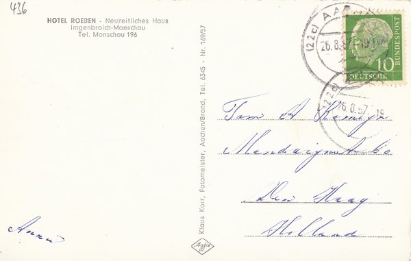 AK - Imgenbroich-Monschau / Hotel Roeben - von 1957 / - 1590 -