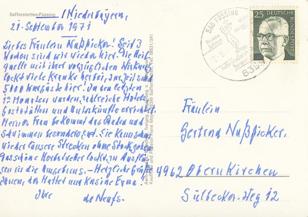 AK - Safferstetten / Füssing - Luftbild - von 1971 / - 1774 -