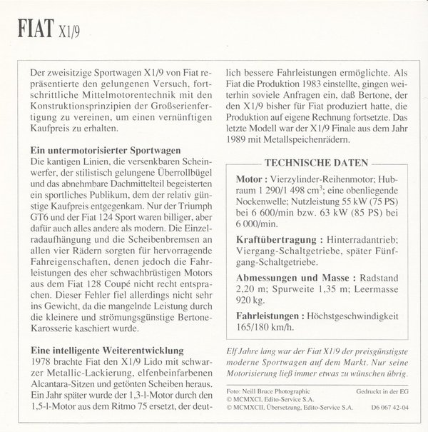 Sammelkarte - Fiat X1 - 9 / - 2847 -