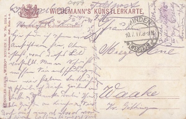 AK - Minden / mit Kurfürstendenkmal - von 1917  / - 2862 -