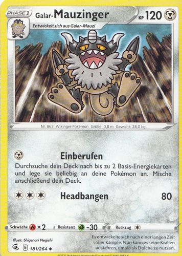 Pokemon Karten - Fusionsangriff 181/264 Galar-Mauzinger / - 3274 -
